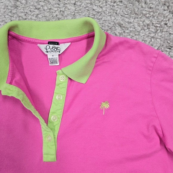 Vintage Lilly Pulitzer Polo Shirt Small Pink Green Slim Y2K Retro Beach Resort - Picture 3 of 9